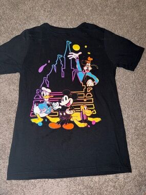 Disney Black Tee with Neon Mickey, Donald, Goofy & Pluto